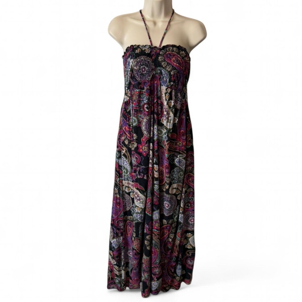 Raviya Vibrant Multicolor Paisley Halter Maxi Dress, Women's Size L